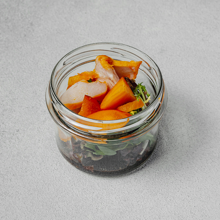 Dudlangan tovuq file va qovunli salat